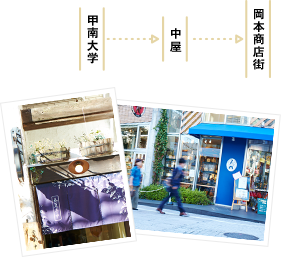 甲南大学 → 中屋 → 岡本商店街