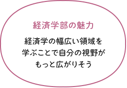 経済学部の魅力 経済学の幅広い領域を学ぶことで自分の視野がもっと広がりそう