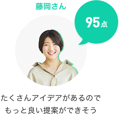 藤岡さん 95点 たくさんアイデアがあるのでもっと良い提案ができそう